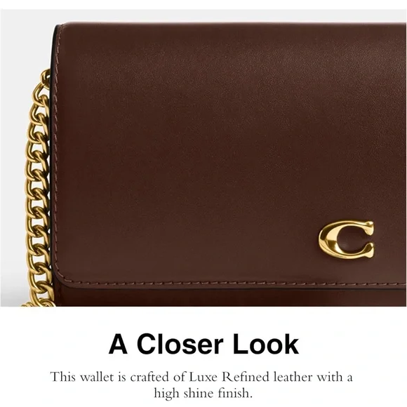 Coach Evie Long Wallet Crossbody Brown Leather Gold Chain Convertible NWT